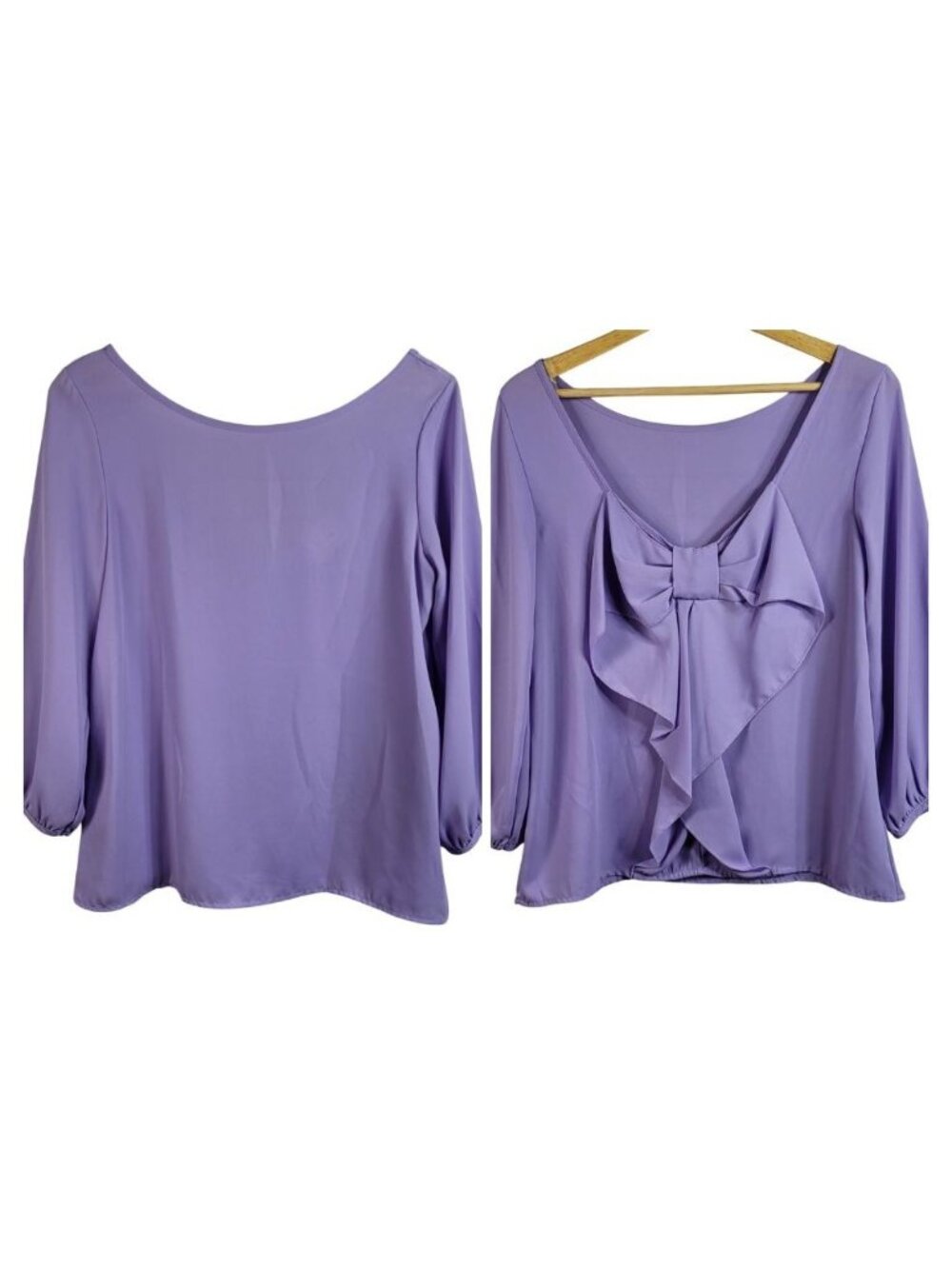 Coveted Clothing Women Pullover Top Purple Medium Low Back Bow Ruffle Vintage